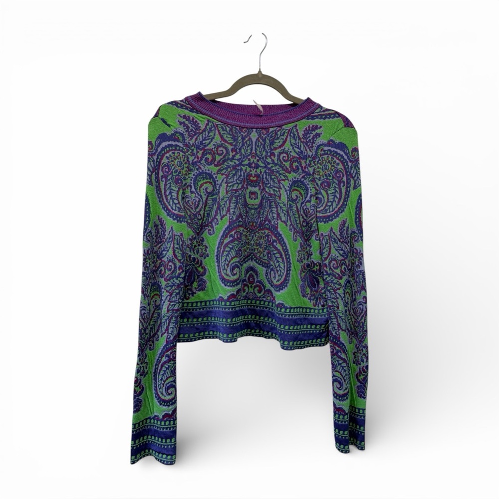 Free People‎ Women's Paisley Crew Neck Crop Boho Sweater Size Medium